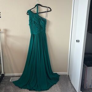 Halston Heritage One Shoulder Ruched Maxi Gown